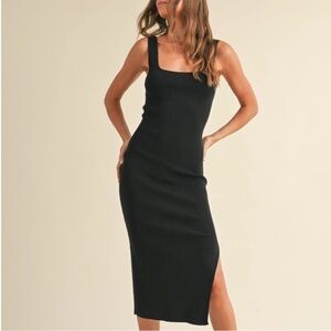 MIOU MUSE Shania Ribbed Midi Dress | Black | Minimalist Y2K Size Large